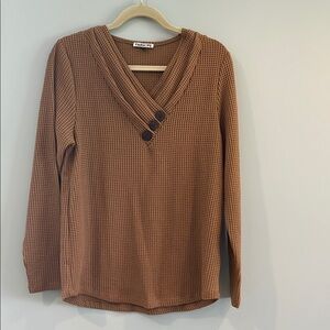 Tan V-Neck Ribbed Knit Sweater